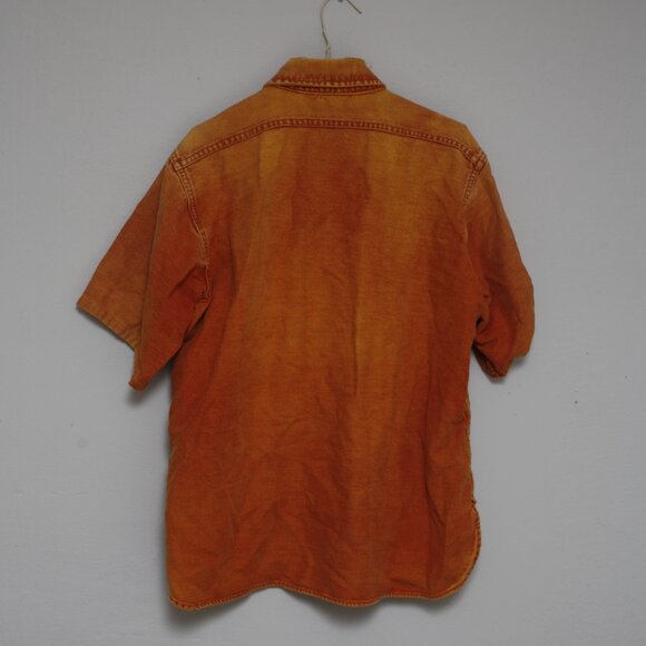 Vintage Woolrich Short Sleeve Heavy Cotton Shirt USA Made Orange Medium Twill - Picture 3 of 5